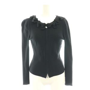 カメリアジップ リボン リブニット カーディガン 長袖 38 ブラック /HK OS