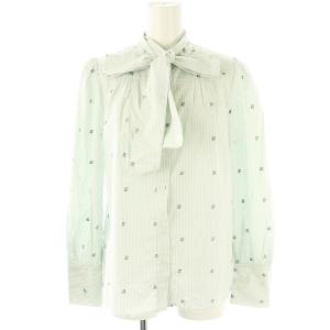 ストライプノーカラーブラウス 長袖 36 ライトブルー /DF OS