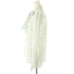 MAX&CO. ストライプノーカラーブラウス 長袖 36 ライトブルー /DF OS