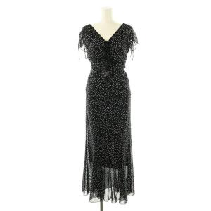 25SS メッシュプリントギャザーワンピース ロング 1 ブラック ホワイト /DF OS