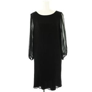 シアースリーブ ワンピース ひざ丈 長袖 46 黒 ブラック /AT OS