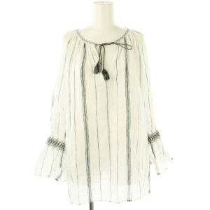 R ×LIBECO リネン シャツ 長袖 ストライプ 46 白 ホワイト グレー /AT OS