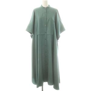 バンドカラーシャツワンピース ミモレ ロング 五分袖 38 緑 グリーン /AT OS