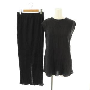 2Way プリーツセットアップ 上下 ブラウス トップス タイトロングスカート F 紺 ネイビー /AQ