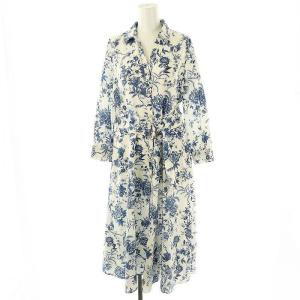 サラサシャツワンピース ロング ベルト付き 38 ホワイト ブルー /DF OS SH
