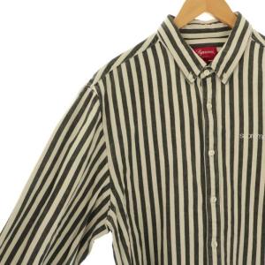Supreme printed stripe shirt BDシャツ ボタンダウン L グレー ライトベージュ
