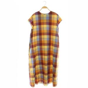 多色ウィンドウチェック ワンピース マキシ ロング 半袖 F 茶 ブラウン系 /AT OS