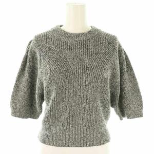 24SS パフスリーブコンパクトニット セーター 五分袖 F 黒 ブラック 白 ホワイト /AT OS