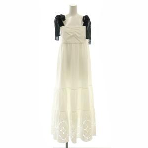 24SS ショルダーリボンワンピース マキシ ロング ノースリーブ 0 白 ホワイト /AT OS