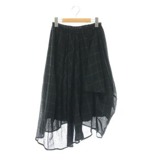 ウール アシメントリースカート ギャザー ミモレ ロング M 黒 ブラック /AT OS