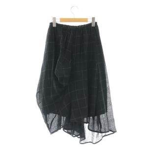 gomme ウール アシメントリースカート ギャザー ミモレ ロング M 黒 ブラック /AT OS