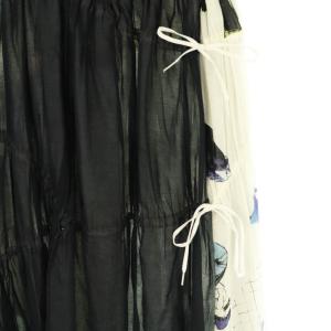 gomme リネン混 総柄 スカート ギャザー ミモレ ロング M 白 ホワイト 紺 ネイビー /AT OS