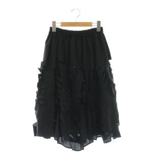 カット加工 フレアスカート ミモレ ロング M 黒 ブラック /AT OS