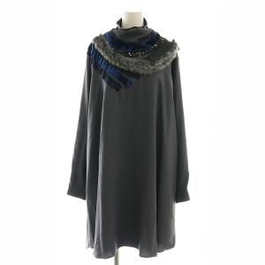 スパンコール ファー ワンピース ひざ丈 長袖 M グレー /AT OS