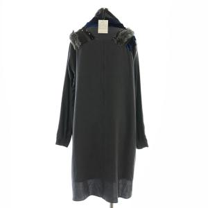 gomme スパンコール ファー ワンピース ひざ丈 長袖 M グレー /AT OS