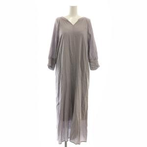 Aライン ワンピース ミモレ ロング 五分袖 38 紫 パープル /AT OS