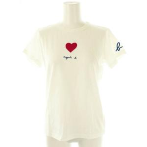 ハート ロゴ 刺繍 半袖 Tシャツ カットソー T1 白 ホワイト /AT OS