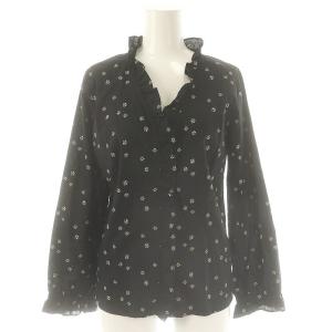 総柄 フリル 長袖 ブラウス 36 ブラック /DF OS