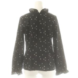 agnes b. 総柄 フリル 長袖 ブラウス 36 ブラック /DF OS