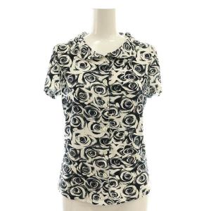 バラ柄 半袖 ブラウス 総柄 1 白 ホワイト 黒 ブラック /AT OS