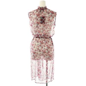 agnes b. 花柄 シアー ノースリーブ ワンピース ミモレ ロング シースルー 36 白 ホワイト 赤 レッド /AT