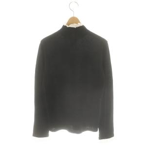 agnes b. シルク混 フリル ハイネックニット セーター 長袖 1 黒 ブラック /AT OS