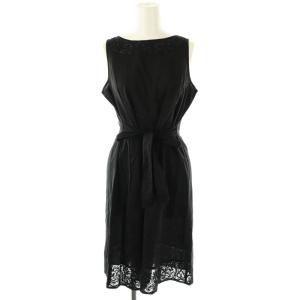 刺繍 ノースリーブ ワンピース ひざ丈 36 黒 ブラック /AT OS