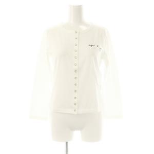 プレッション ロゴ カーディガン クルーネック 1 白 ホワイト /AT OS