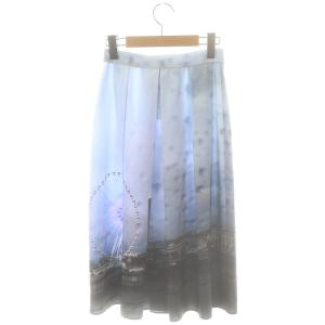 agnes b. 転写 タックスカート フレア ミモレ ロング 36 水色 /AT OS