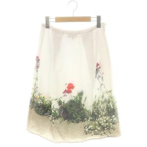 PRESTIGE 転写 花柄 タックスカート フレア ひざ丈 36 グレー /AT OS