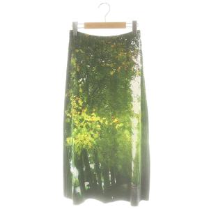 転写 ロングスカート フレア ミモレ ロング 1 緑 グリーン /AT OS