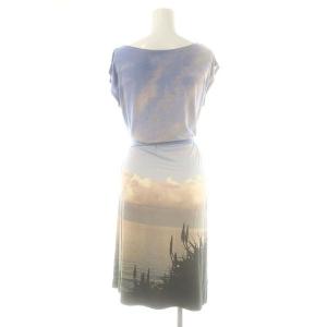 agnes b. 転写 カットソー ワンピース 膝丈 ブルー /HK OS