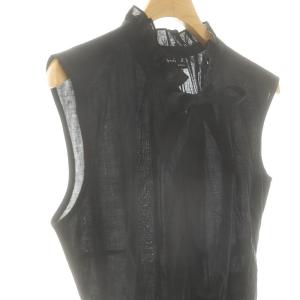 agnes b. ジップアップ フリル ノースリーブワンピース ミモレ ロング 36 黒 ブラック /AT OS