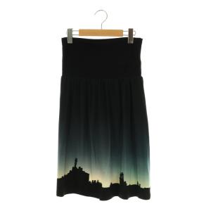 23AW 転写 フレアスカート 膝丈 1 黒 マルチカラー /NR OS