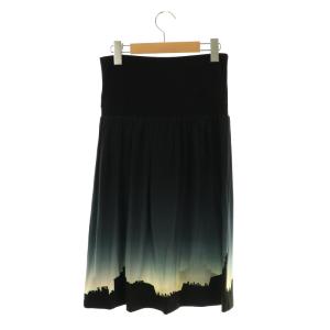 agnes b. 23AW 転写 フレアスカート 膝丈 1 黒 マルチカラー /NR OS