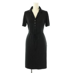 ドット 半袖 シャツワンピース 膝丈 水玉柄 T1 黒 白 /NR OS