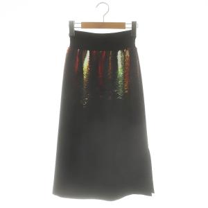 転写 タックスカート ギャザー ミモレ ロング 1 黒 ブラック /AT OS