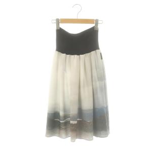 PRESTIGE 転写 タックスカート ギャザー ミモレ ロング 1 グレー 黒 ブラック /AT OS