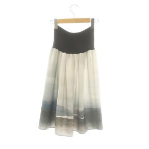 agnes b. PRESTIGE 転写 タックスカート ギャザー ミモレ ロング 1 グレー 黒 ブラック /AT OS