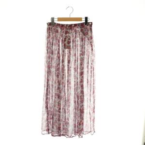 シアー タックロングスカート フレア 花柄 シルク 36 白 赤 青 /NR OS