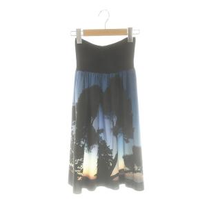 プレステージ PRESTIGE 転写 タックスカート Aラインスカート ひざ丈 1 ブラック ブルー /DF