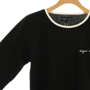 agnes b. ロゴ 長袖 カットソー Tシャツ ロンT コットン 1 黒 /NR OS