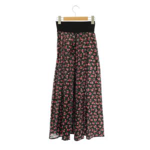 agnes b. 23AW バラ柄 ロングスカート フレア 花柄 コットン 1 黒 赤 白 /NR OS