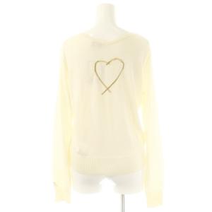 agnes b. シルク コットン混 ハート刺繍 Vネック ニット セーター 1 アイボリー /ES OS