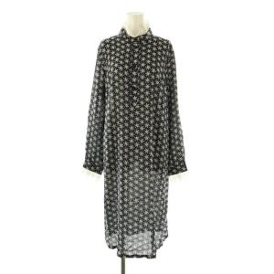 花柄 レース シャツワンピース 長袖 ミモレ ロング 38 黒 白 /NR OS