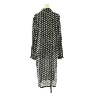 agnes b. 花柄 レース シャツワンピース 長袖 ミモレ ロング 38 黒 白 /NR OS