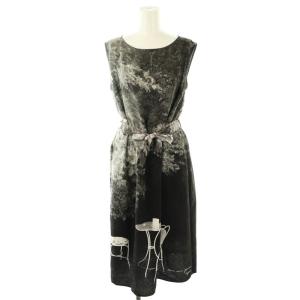 転写 ノースリーブ ワンピース ミモレ ロング 1 グレー 黒 ブラック /AT OS