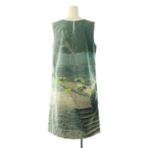 agnes b. 転写 ノースリーブ ワンピース 膝丈 コットン 36 グリーン /NR OS