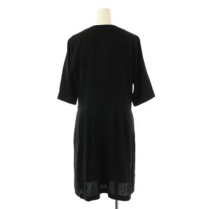 agnes b. ロゴボタン シャツワンピース 五分袖 膝丈 Vネック 36 黒 /NR OS