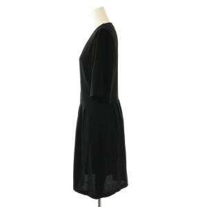 agnes b. ロゴボタン シャツワンピース 五分袖 膝丈 Vネック 36 黒 /NR OS